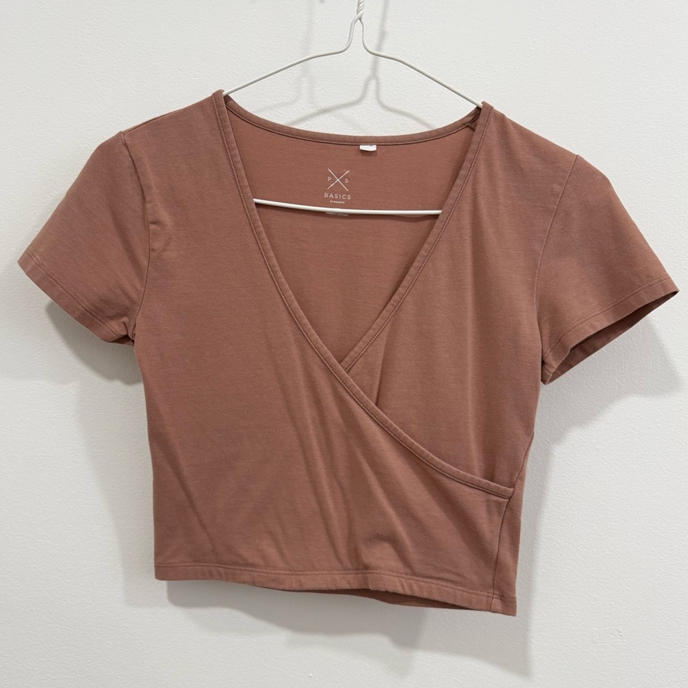 PacSun Basics Low Cut V-Neck Crossover Crop Top